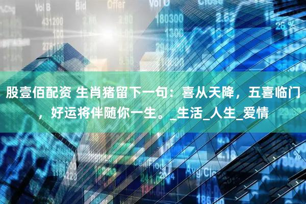 股壹佰配资 生肖猪留下一句:喜从天降,五喜临门,好运将伴随你一生。_生活_人生_爱情
